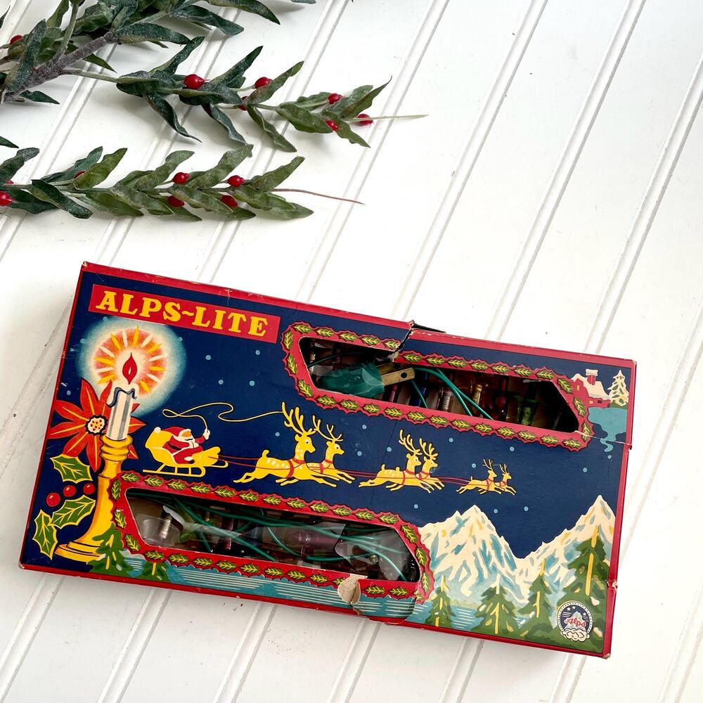 NON-WORKING Vintage Alps Lite Box String Lights Colorful Graphics Wear Tear